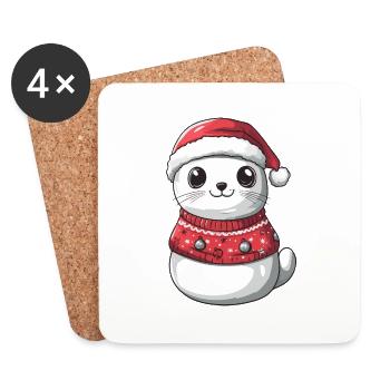 Bande dessinée de Noël Seal Animal - Dessous de verre (lot de 4) - blanc - Devant