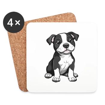 Pitbul Terrier Chien Bande Dessinée Mignon Fosse - Dessous de verre (lot de 4) - blanc - Devant