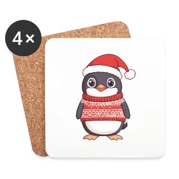 Pinguin Weihnachten Comic - Untersetzer (4er-Set) - Weiß - Vorne