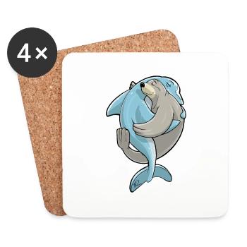 ❤️ Best Friends Forever, Seal and Dolphin - Coasters (set of 4) - white - Front