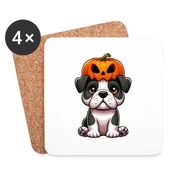 Halloween Pumpkin Dog Bulldog Funny Autumn Helmet - Coasters (set of 4) - white - Front
