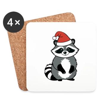 Raton laveur Noël Aquarelles - Dessous de verre (lot de 4) - blanc - Devant