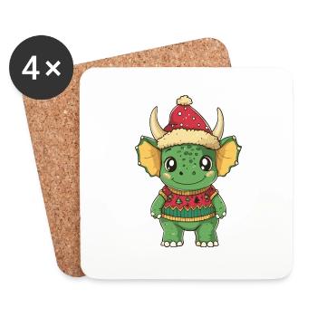 Dinosaur triceratops Christmas Comic - Coasters (set of 4) - white - Front