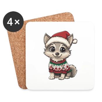 Wolf Weihnachten Comic - Untersetzer (4er-Set) - Weiß - Vorne