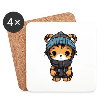 Tiger Winter Tier Baby Comic - Untersetzer (4er-Set) - Weiß - Vorne