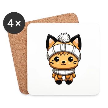 Fuchs Winter Tier Baby Comic - Untersetzer (4er-Set) - Weiß - Vorne