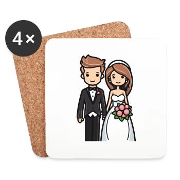Mariée, Marié, Jeunes mariés, Mariage - Dessous de verre (lot de 4) - blanc - Devant
