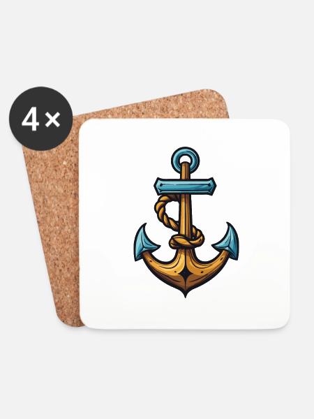Anker Symbol Hafen - Untersetzer (4er-Set) - Weiß