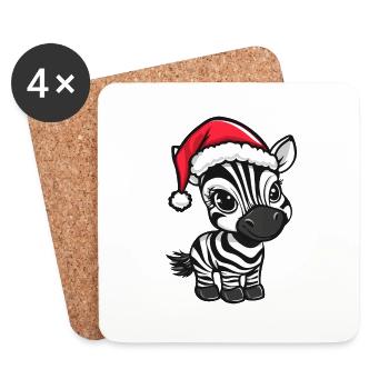 Zebra Weihnachten Niedlich - Untersetzer (4er-Set) - Weiß - Vorne