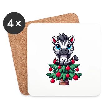 Lustiges Zebra Weihnachtsbaum Skurril Tannenbaum - Untersetzer (4er-Set) - Weiß - Vorne