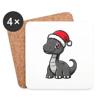 Dinosaur Brontosaurus Christmas Cute - Coasters (set of 4) - white - Front