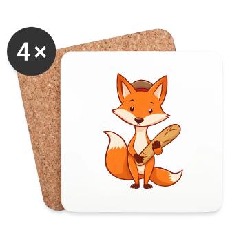 Renard joyeux avec chapeau - Dessous de verre (lot de 4) - blanc - Devant
