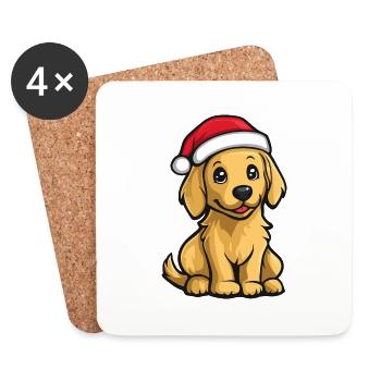 Golden Retriever Chien Noël Mignon Drôle - Dessous de verre (lot de 4) - blanc - Devant