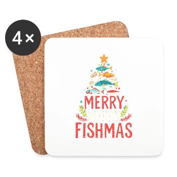 Funny Christmas Tree with Fish for Holiday - Untersetzer (4er-Set) - Weiß - Vorne