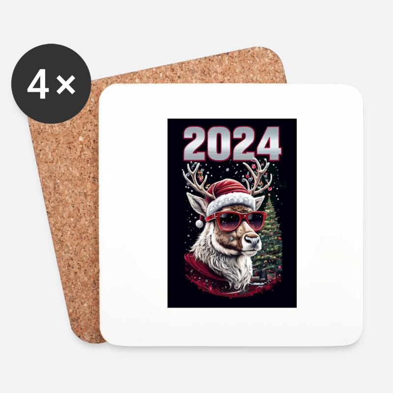 Funny Weihnachten Rentier Weihnachtsbaum - Untersetzer (4er-Set) - Weiß