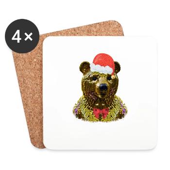 bär,goldener bär,bär mit pailletten,Weihnachten,go - Untersetzer (4er-Set) - Weiß - Vorne