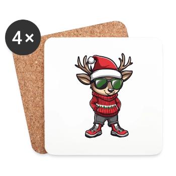 Hirsch Weihnachten Comic Cool - Untersetzer (4er-Set) - Weiß - Vorne