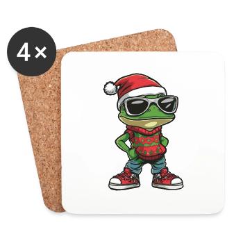 Grenouille Noël BD Cool - Dessous de verre (lot de 4) - blanc - Devant