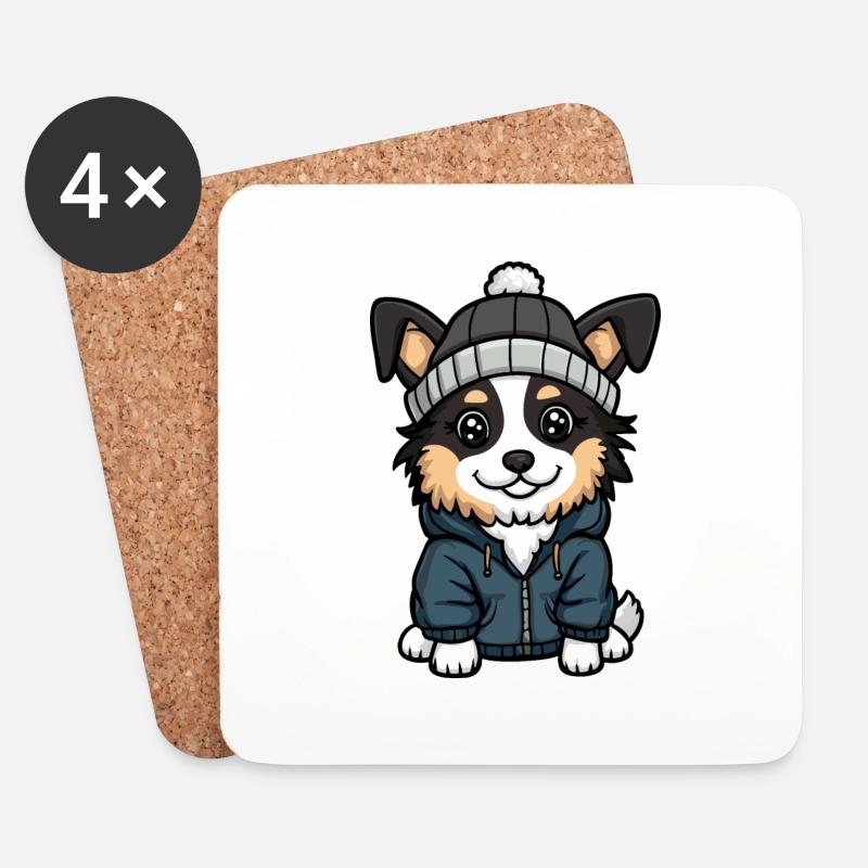 Australischer Schäferhund Cartoon - Untersetzer (4er-Set) - Weiß