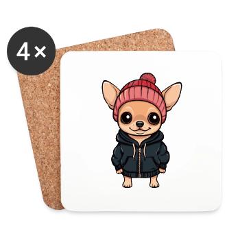 Dessin animé de chien Chihuahua - Dessous de verre (lot de 4) - blanc - Devant
