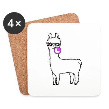 Lama chewing-gum bulle bulle alpaga soufflant - Dessous de verre (lot de 4) - blanc - Devant