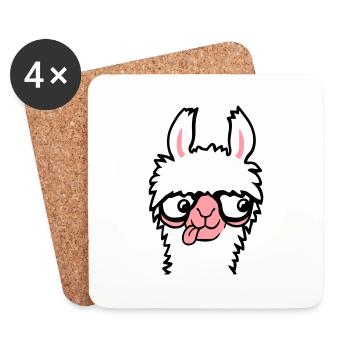Llama Nerd Geek Lunettes à monture de corne Smart Funny Grimace - Dessous de verre (lot de 4) - blanc - Devant