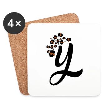 Buchstaben- und Leopardenmuster - Untersetzer (4er-Set) - Weiß - Vorne