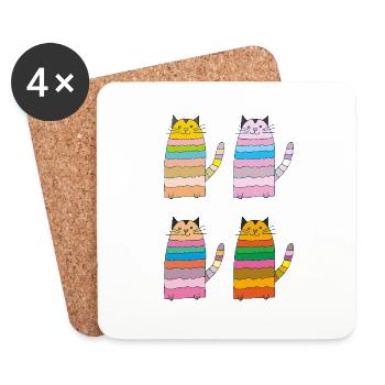 Chat Annelé Quadruple Coloré - Dessous de verre (lot de 4) - blanc - Devant