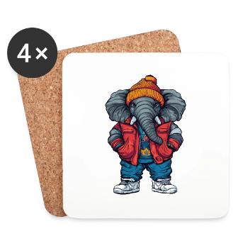 Elephant Funny Winter - Coasters (set of 4) - white - Front