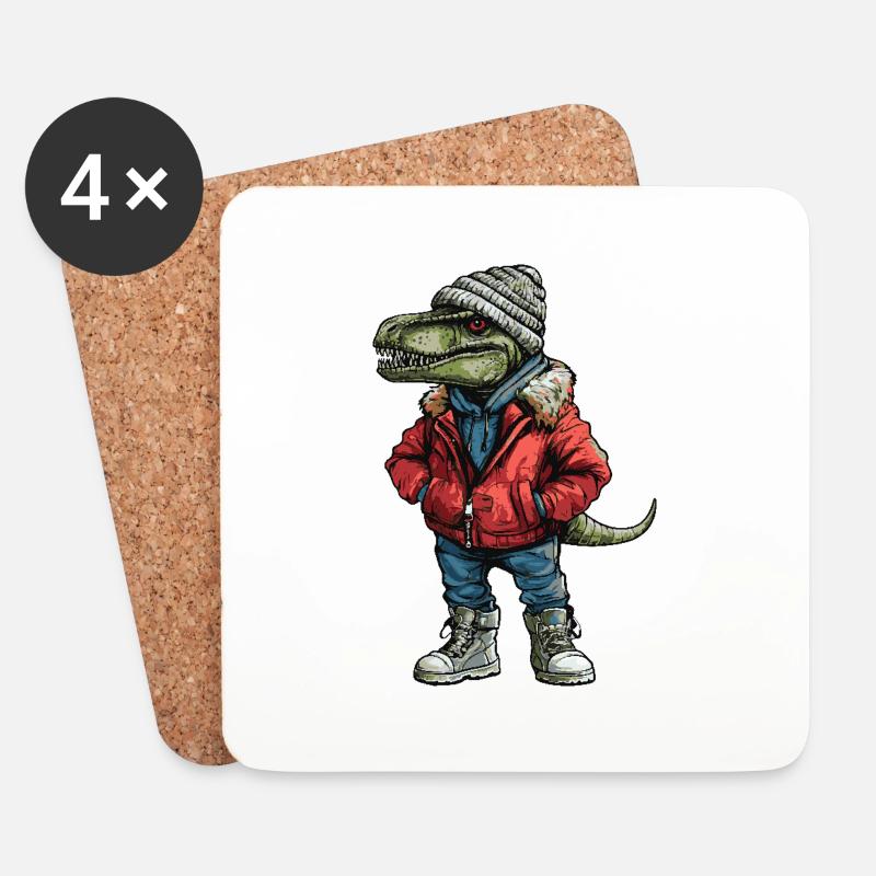 Dinosaurier T-Rex Lustig Winter - Untersetzer (4er-Set) - Weiß