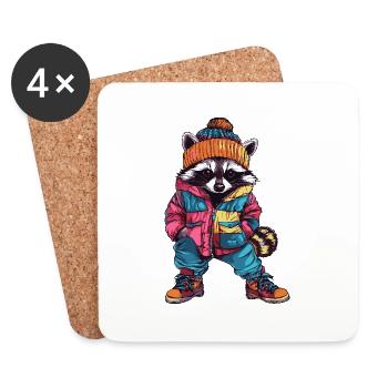 Waschbär Lustig Winter - Untersetzer (4er-Set) - Weiß - Vorne