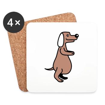Hund Dicker Bauch Übergewicht Lustig Cartoon Comic - Untersetzer (4er-Set) - Weiß - Vorne