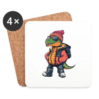 Dinosaure T-Rex Bande dessinée cool - Dessous de verre (lot de 4) - blanc - Devant