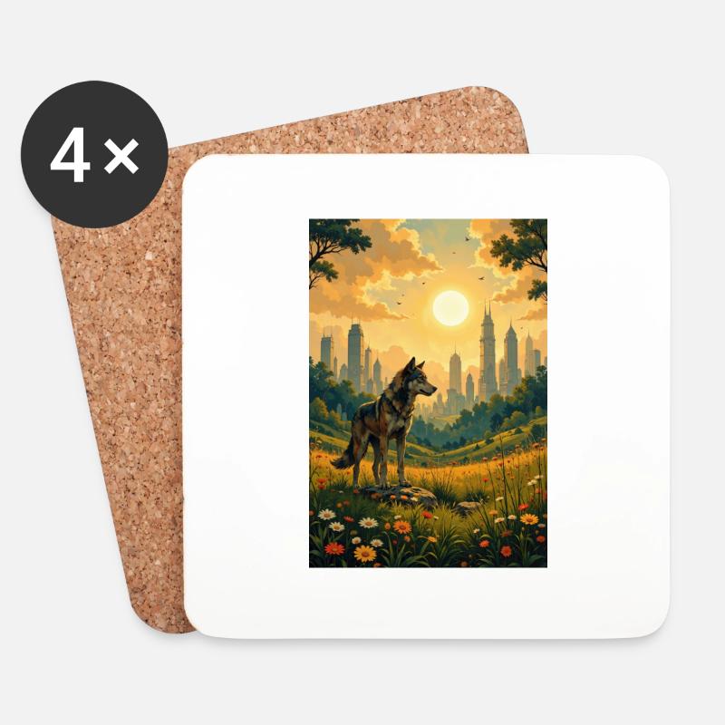 Das Bild des Wolfes - Untersetzer (4er-Set) - Weiß