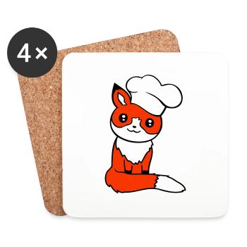 Fuchs Kochmütze Chefkoch Kochen Restaurant Küche - Untersetzer (4er-Set) - Weiß - Vorne