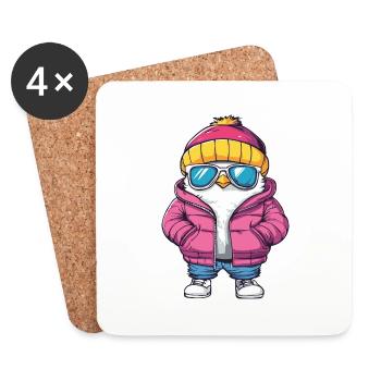 Taube Vogel Cool Comic - Untersetzer (4er-Set) - Weiß - Vorne