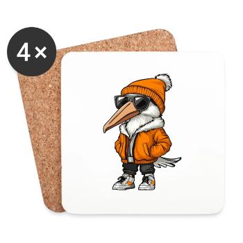 Pelikan Vogel Cool Comic - Untersetzer (4er-Set) - Weiß - Vorne