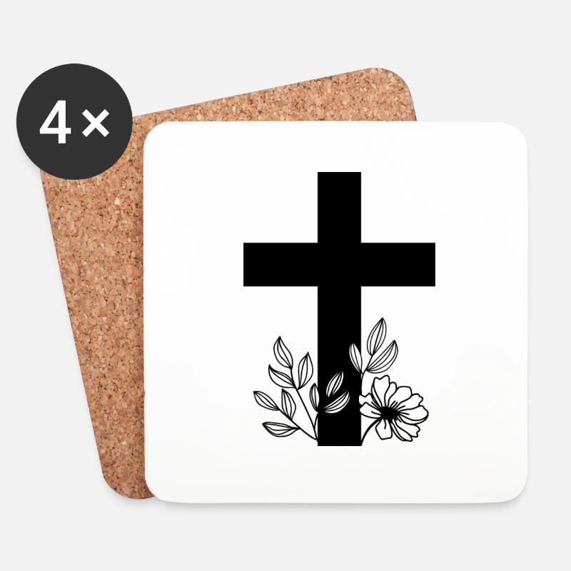 Kreuz - Untersetzer (4er-Set) - Weiß