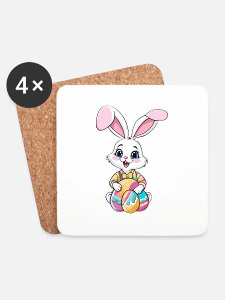 Osterhase mit Ostereiern - Untersetzer (4er-Set) - Weiß