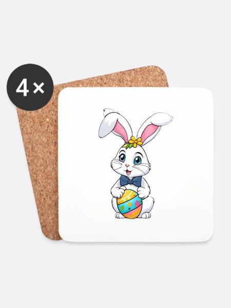 Osterhase mit Ostereiern - Untersetzer (4er-Set) - Weiß