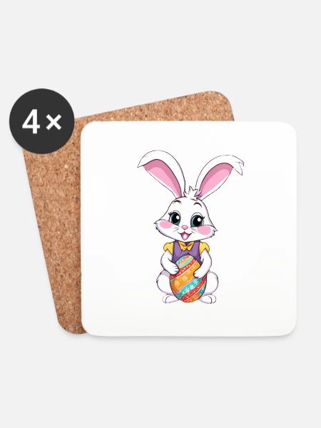 Osterhase mit Ostereiern - Untersetzer (4er-Set) - Weiß