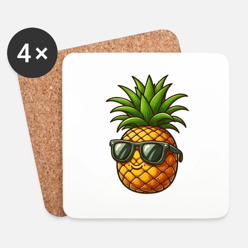 Ananas mit Sonnenbrille - Untersetzer (4er-Set) - Weiß