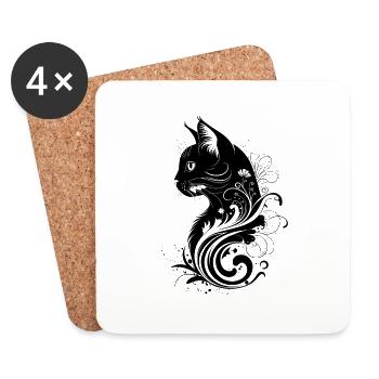 une tête florale d'un chat - Dessous de verre (lot de 4) - blanc - Devant