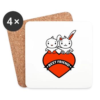 2 Best Friend Hase Vogel Herz Zwei Hände halten - Untersetzer (4er-Set) - Weiß - Vorne