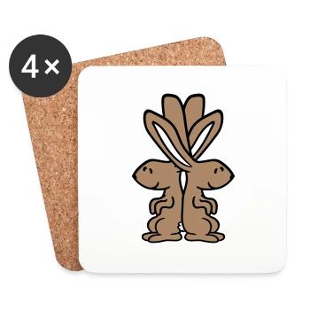 2 Bunnies Friends Team Pair Two Shoulder Leaning - Coasters (set of 4) - white - Front