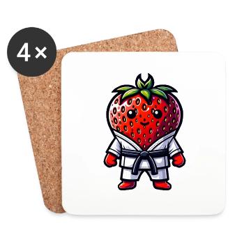 Karatéka aux fraises : Force et plaisir combinés - Dessous de verre (lot de 4) - blanc - Devant