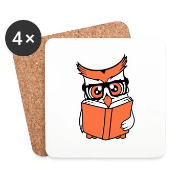 hibou nerd geek livre lecture oiseau aigle hibou lunettes intelligent - Dessous de verre (lot de 4) - blanc - Devant