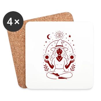 Hexe in Meditation Magie und Energie Burgunderrot Umriss - Untersetzer (4er-Set) - Weiß - Vorne