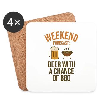 Vorhersage für das Wochenende: Bier und Barbecue - Untersetzer (4er-Set) - Weiß - Vorne