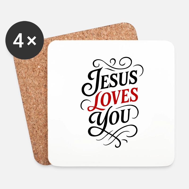 Jesus Liebt Dich - Untersetzer (4er-Set) - Weiß